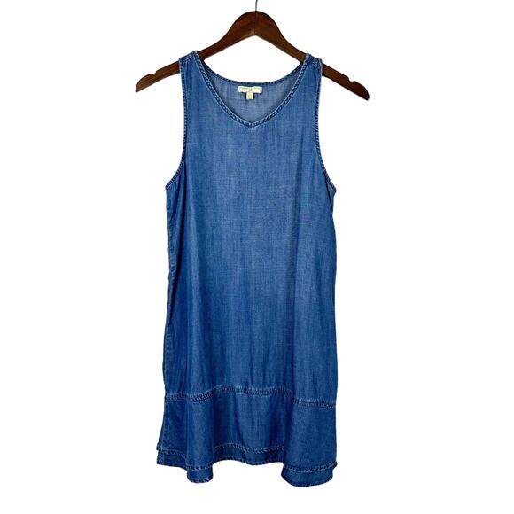 Chelsea & Violet | Girls 14 Blue Chambray Tencel V-neck Sleeveless A-line Dress - Picture 1 of 7